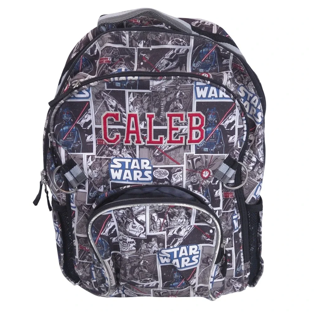 Pottery Barn Kids Star Wars Comic Print 17in Backpack Grey Caleb Personalized